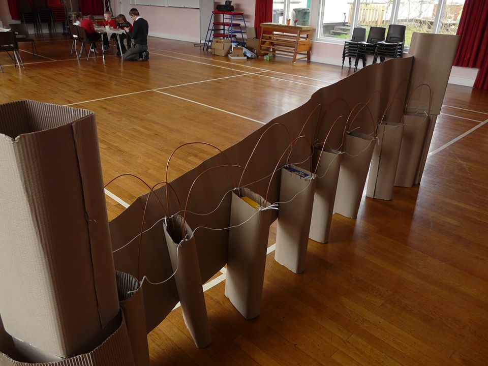 The viaduct model taking shape, using willow and cardboard (Kielder First School February 2014) (© David Walmsley)